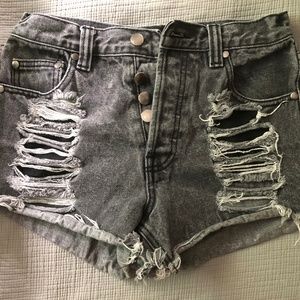 MINKPINK Distressed Black Slasher Jean Short